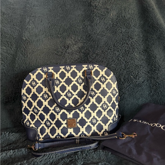 Dooney & Bourke Navy and Cream Patterned Satchel - Picture 2 of 4